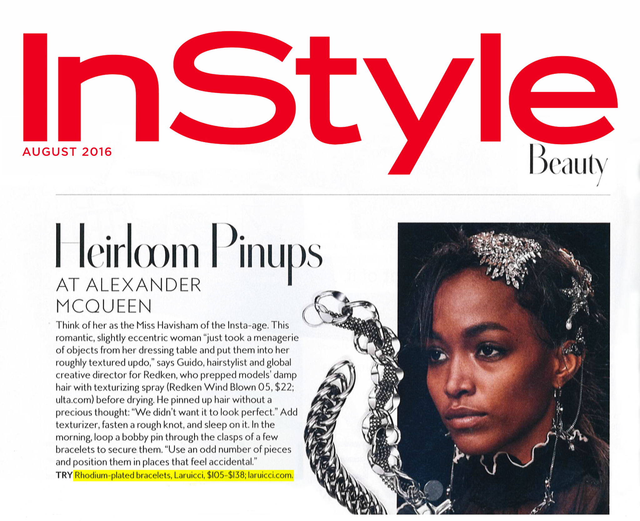 Laruicci Heirloom Pin Ups at Alexander McQueen-InStyle Magazine