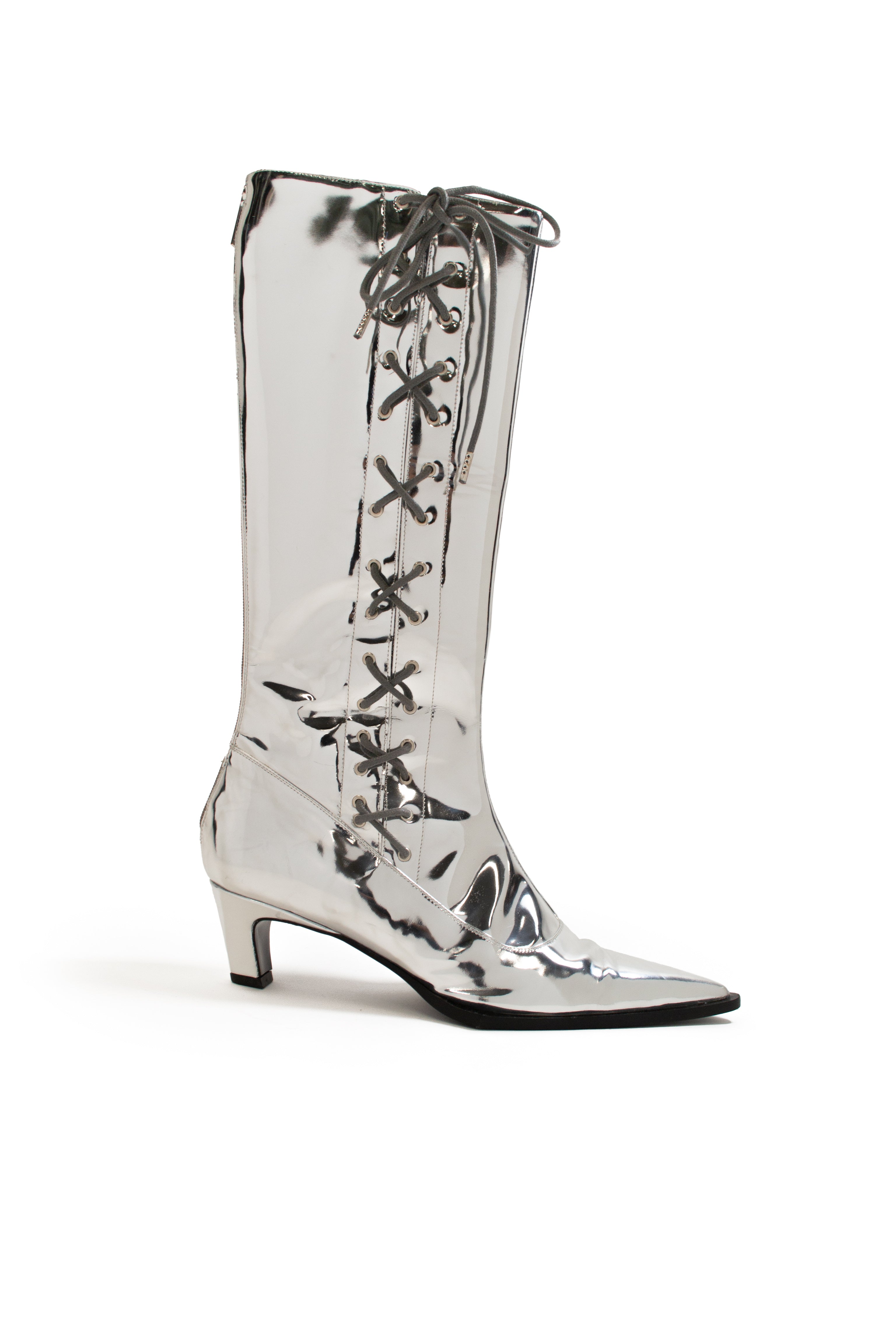 SILVER LACE UP BOOTS