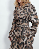 MULTI POCKET TRENCH COAT LEOPARD PRINT