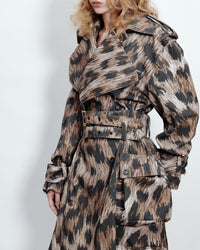 MULTI POCKET TRENCH COAT LEOPARD PRINT