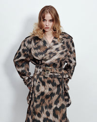 MULTI POCKET TRENCH COAT LEOPARD PRINT