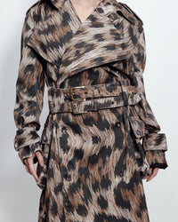 MULTI POCKET TRENCH COAT LEOPARD PRINT