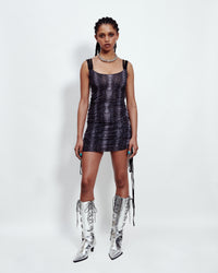 ADJUSTABLE SNAKE PRINT MINI DRESS