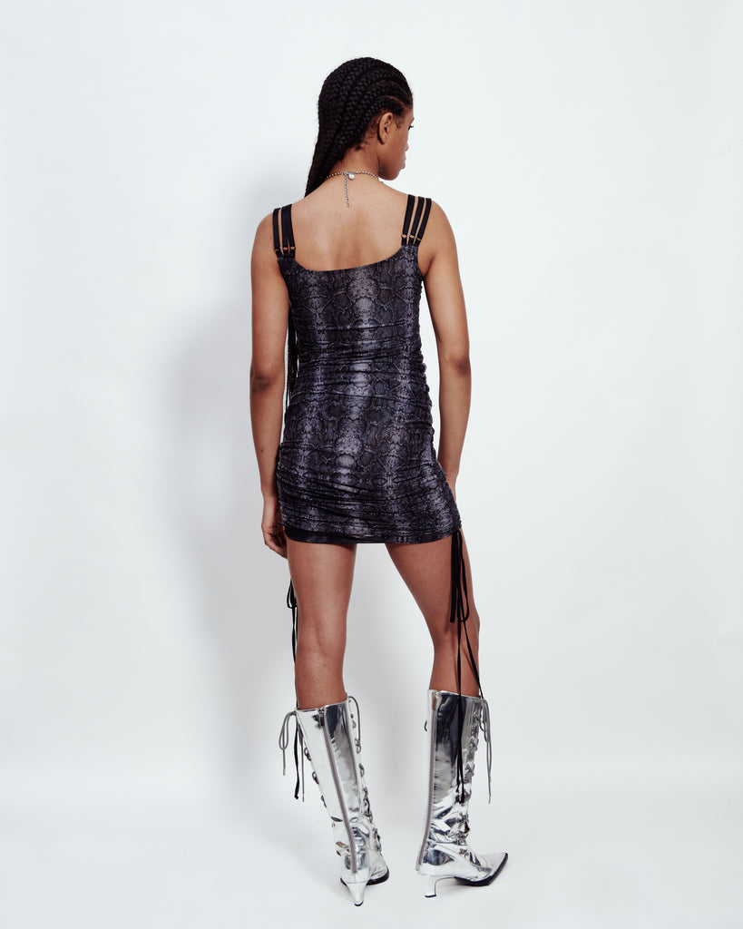 ADJUSTABLE SNAKE PRINT MINI DRESS