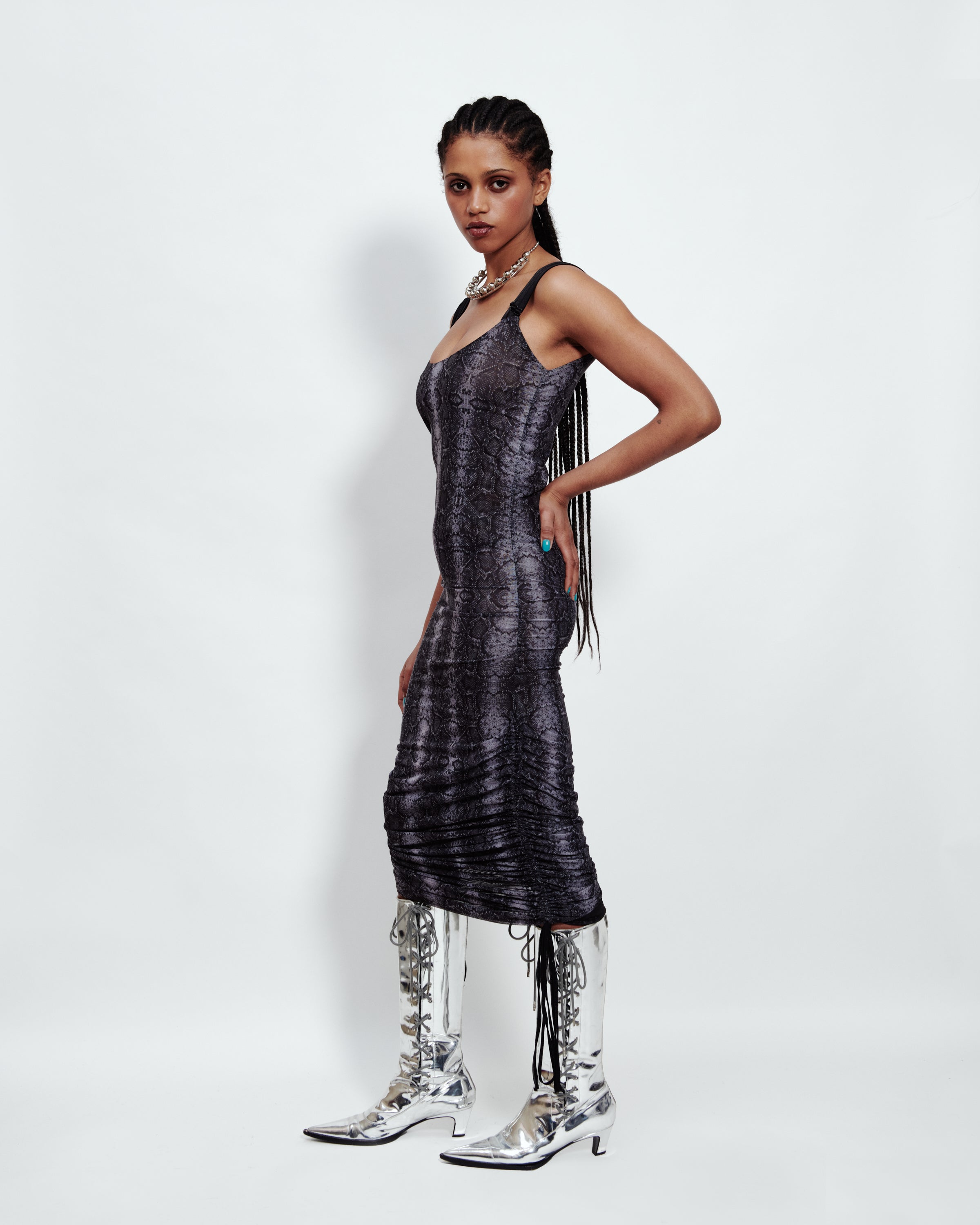 ADJUSTABLE SNAKE PRINT MINI DRESS