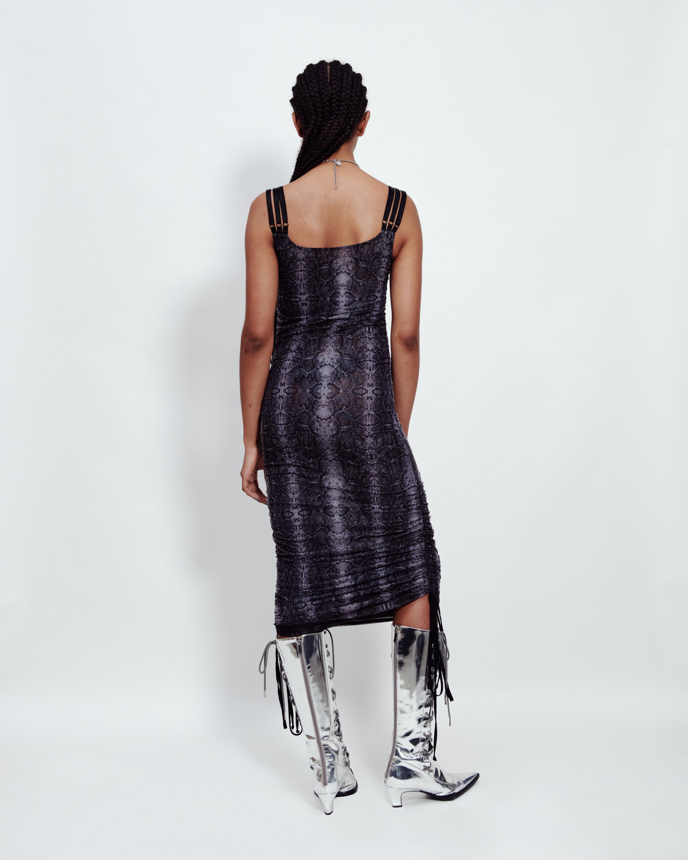 ADJUSTABLE SNAKE PRINT MINI DRESS