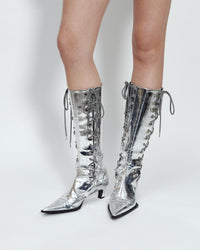 SILVER LACE UP BOOTS