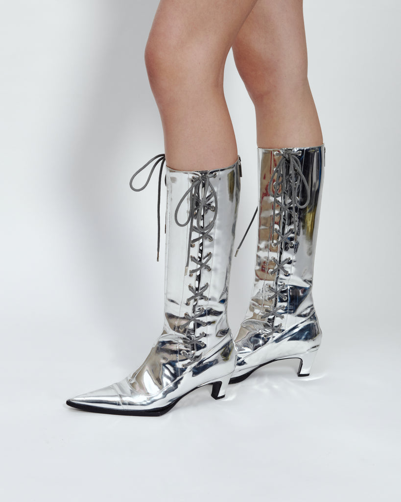 SILVER LACE UP BOOTS
