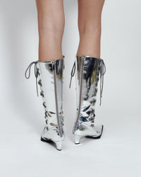 SILVER LACE UP BOOTS