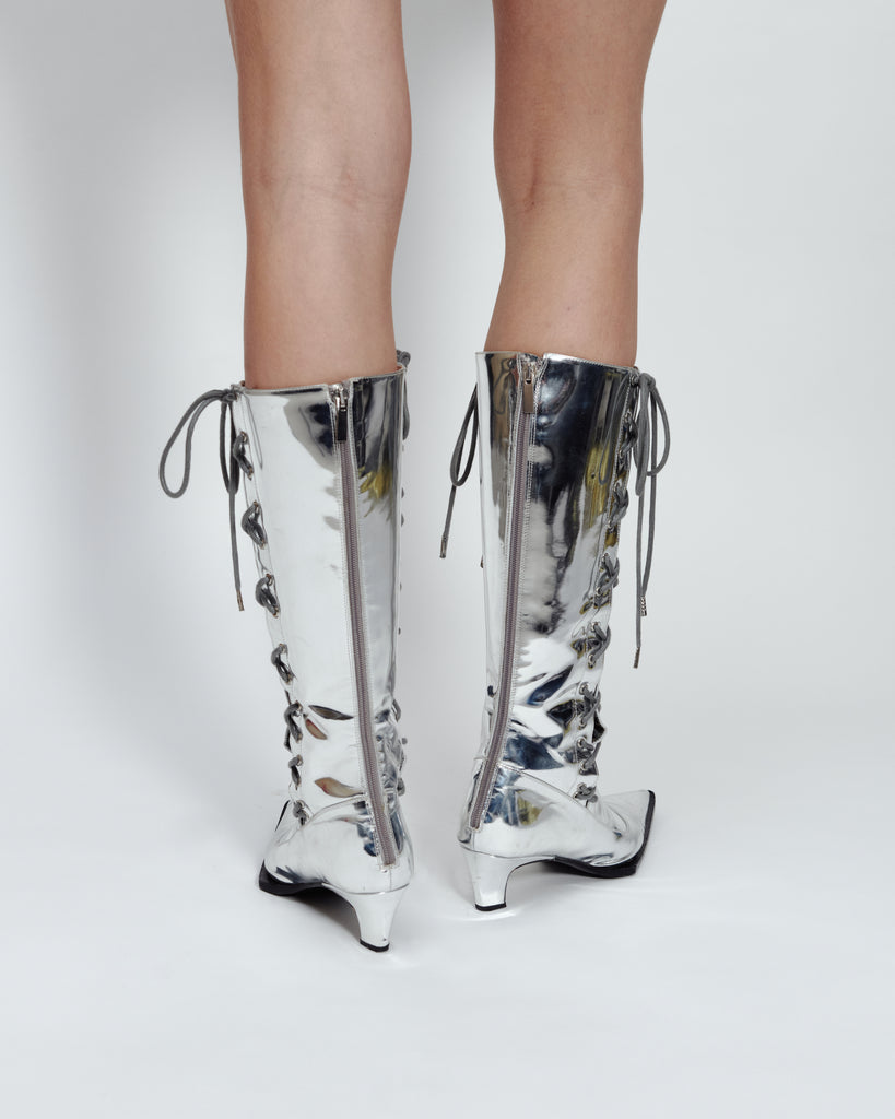 SILVER LACE UP BOOTS