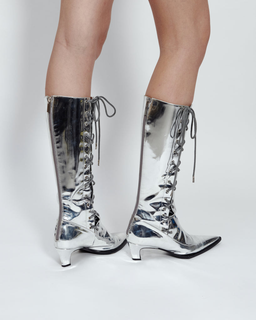 SILVER LACE UP BOOTS