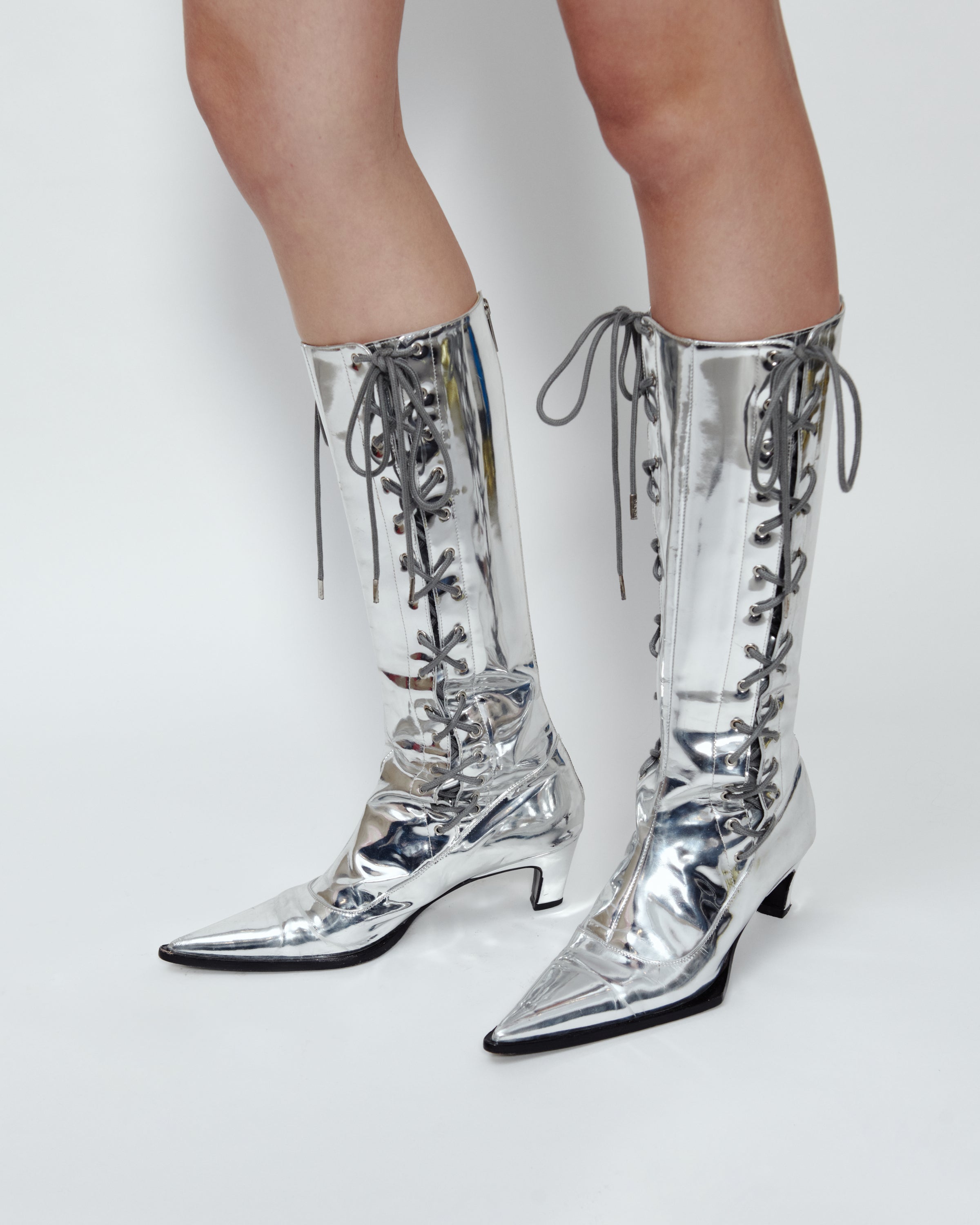 SILVER LACE UP BOOTS