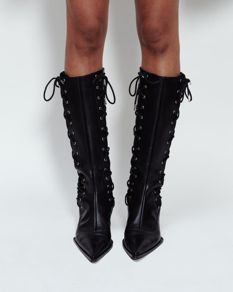 LACE UP KNEE HIGH BOOTS