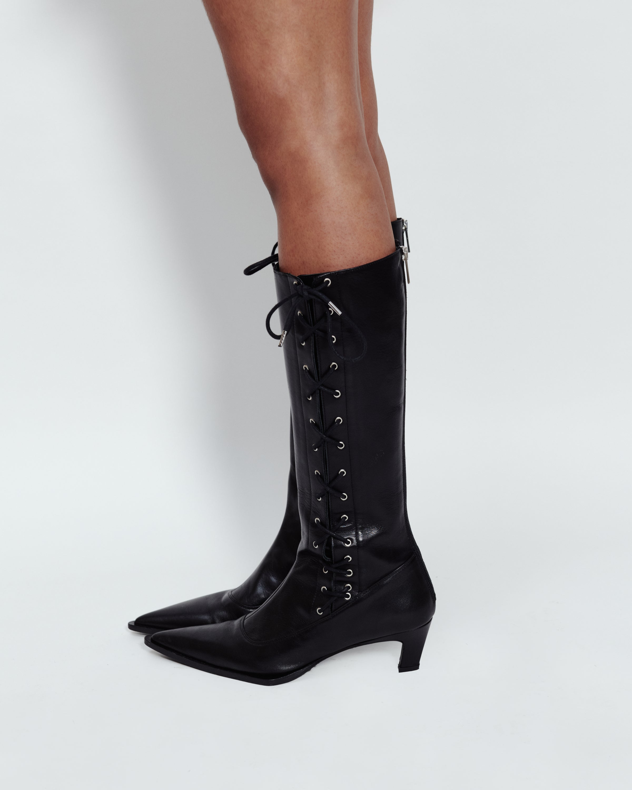 LACE UP KNEE HIGH BOOTS