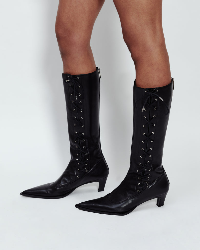 LACE UP KNEE HIGH BOOTS
