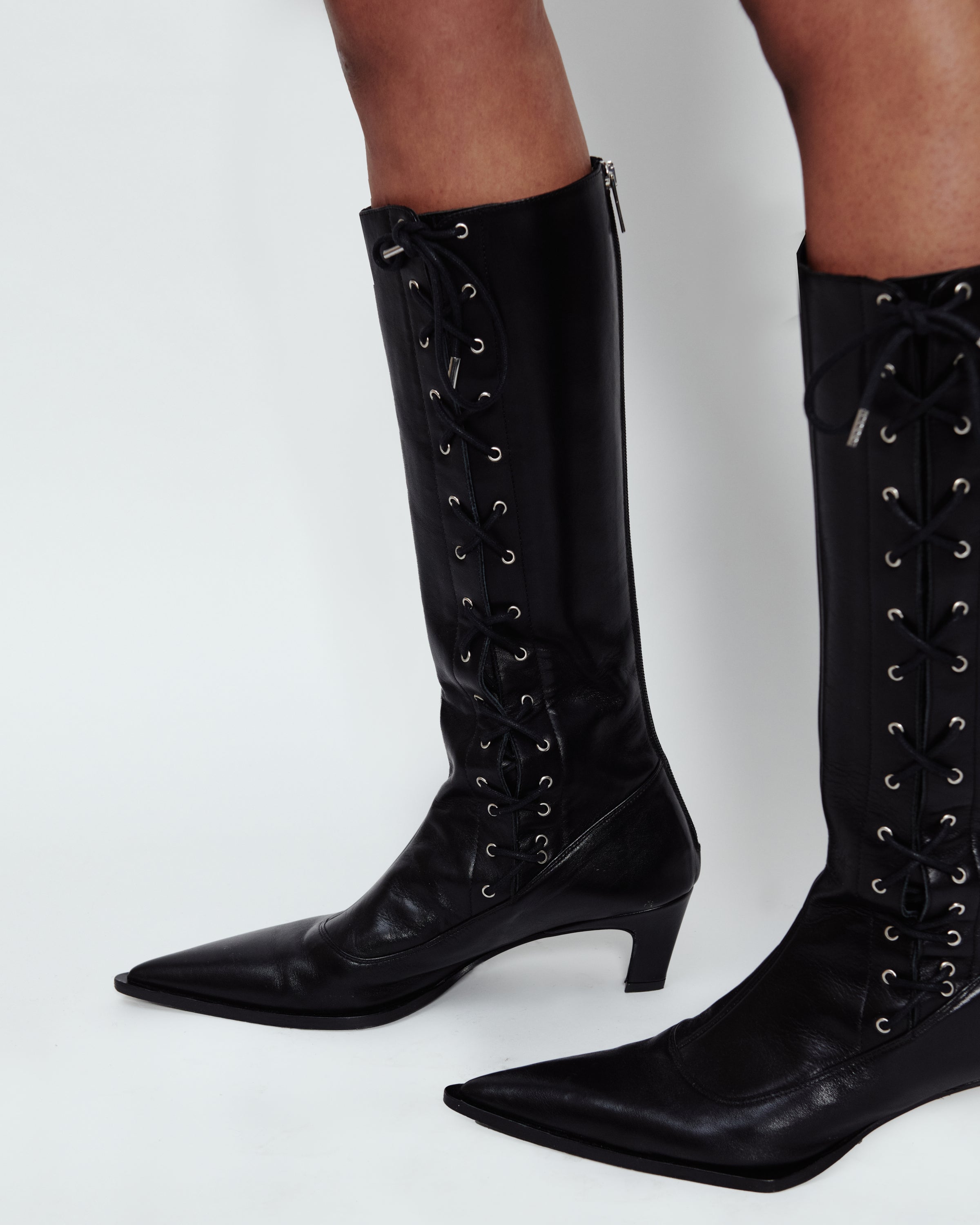 LACE UP KNEE HIGH BOOTS