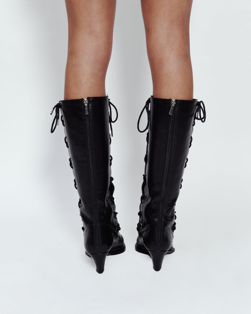 LACE UP KNEE HIGH BOOTS