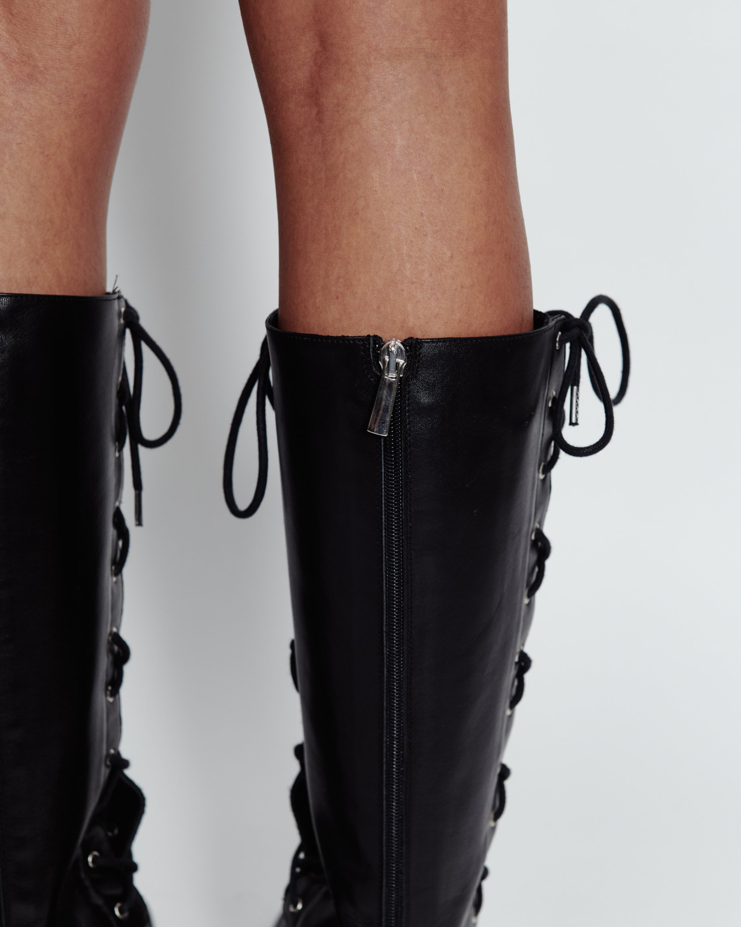 LACE UP KNEE HIGH BOOTS
