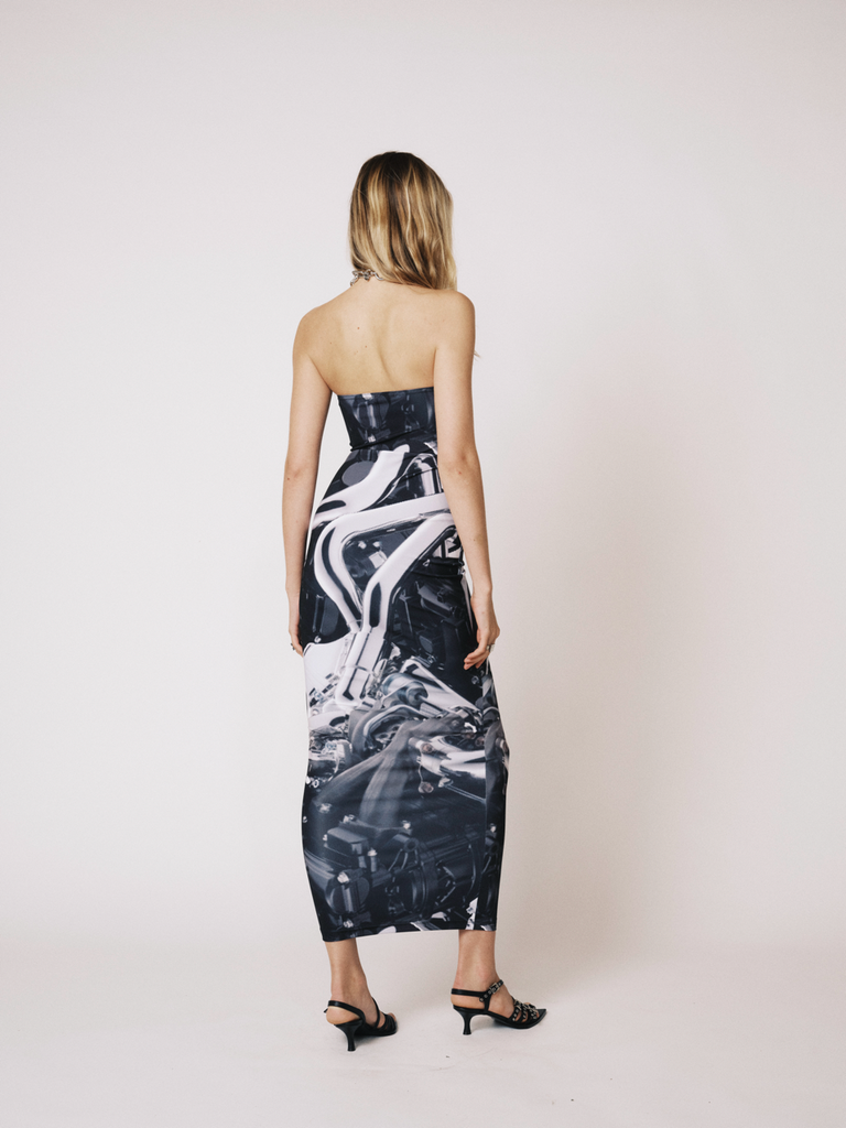 PRINTED STRAPLESS DRESS