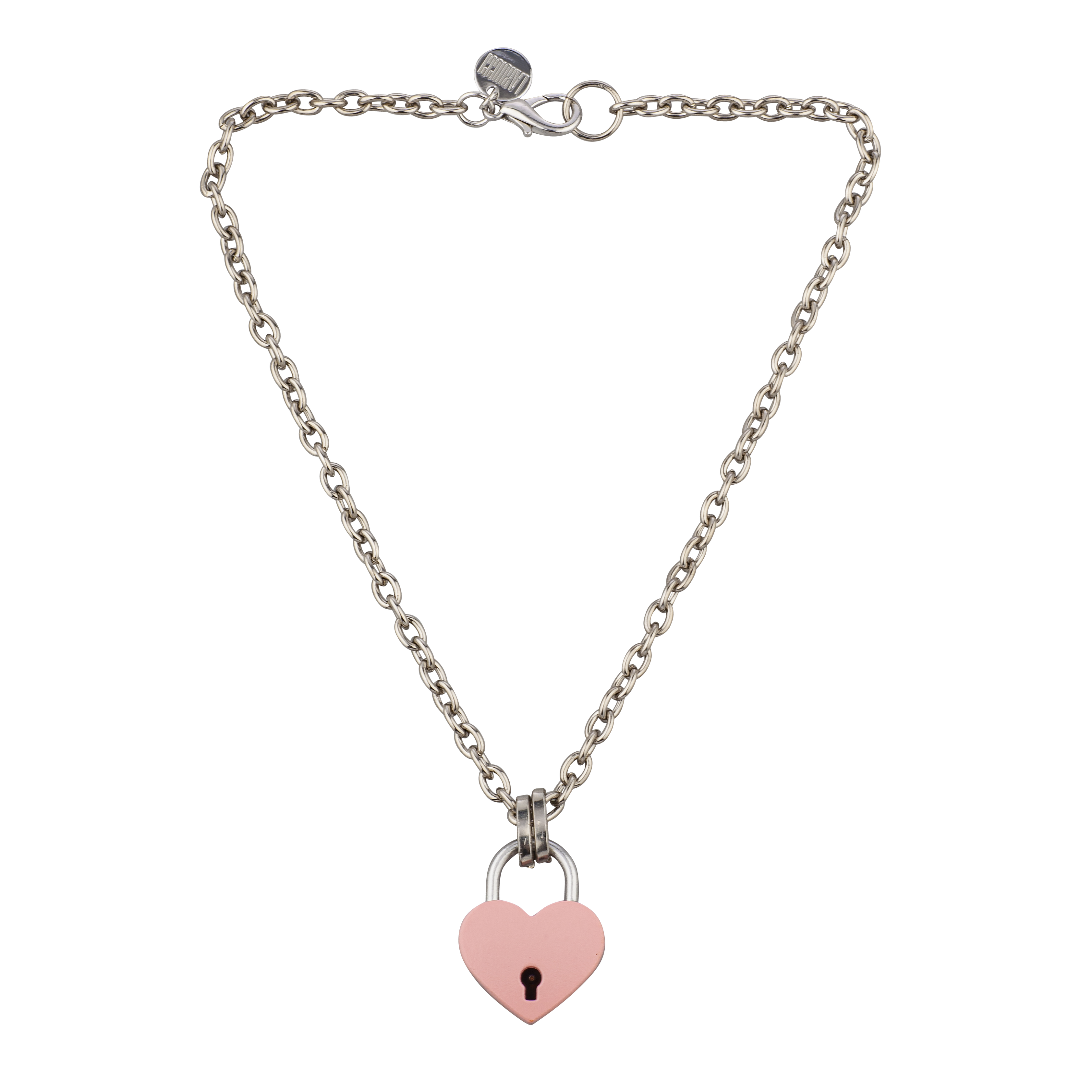 Collier médaillon cœur rose flou